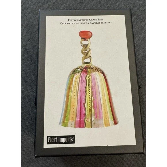 Festive Stripes Glass Bell - Pier 1 Imports - Picture 5 of 7